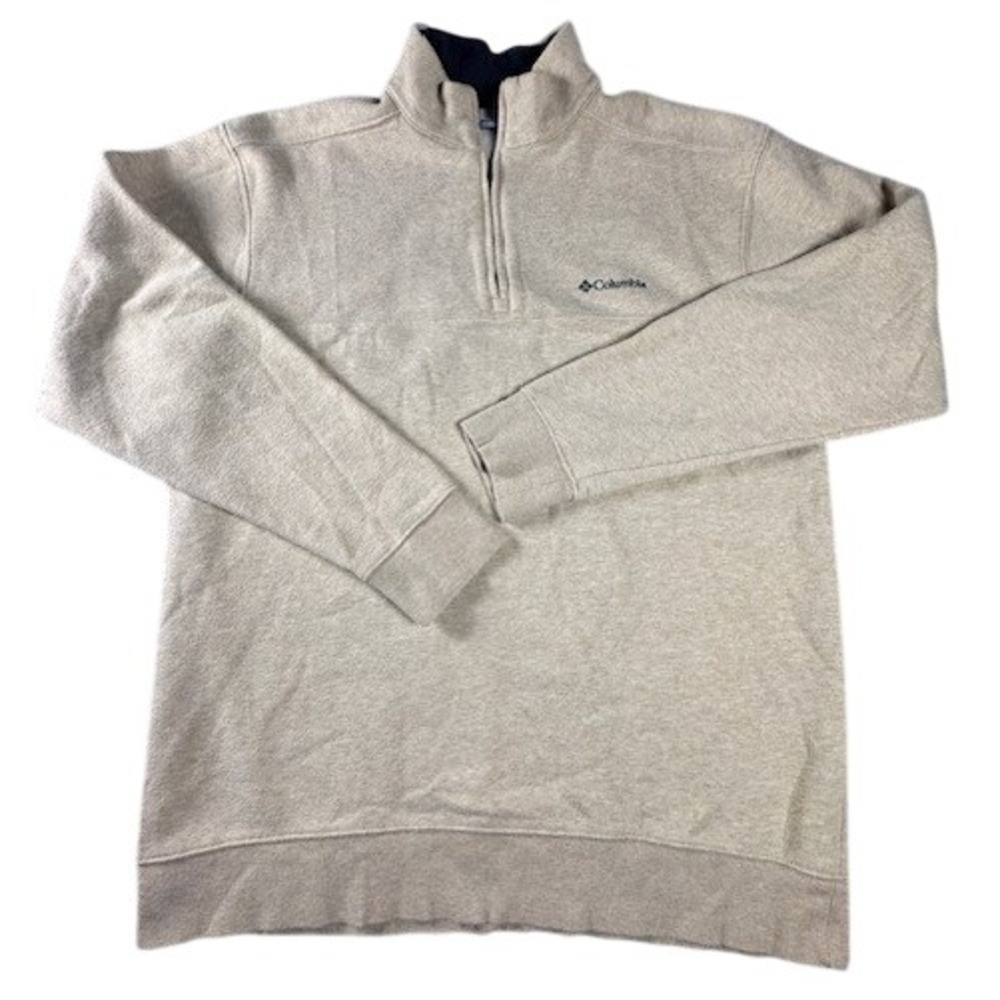 Columbia Pullover Mens XL Tan Heather Quarter Zip Mock Neck Long Sleeve Fleece